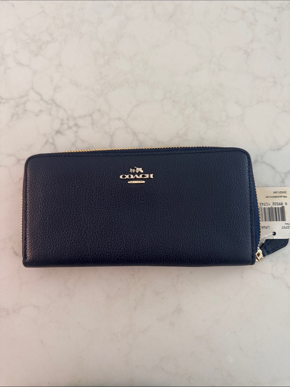 Coach Navy Leather Wallet with Gold Logo